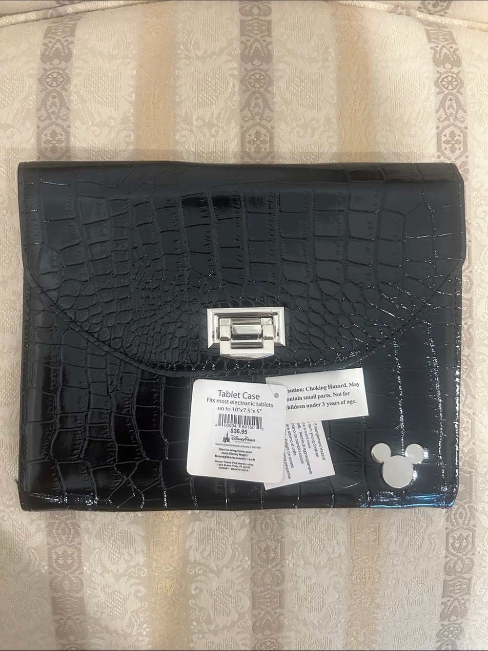 Disney Black Croc-Texture Tablet Sleeve with Silver Mickey Accent